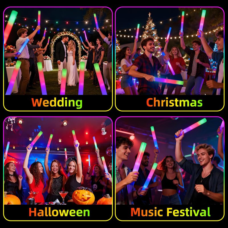 Blu7ive 20 PCS Foam Glow Sticks Party Favors led foam sticks 3 Modes Light Up Glow Sticks Multicolor glow in the dark party supplies,DJ Wands, Concert, Birthdays