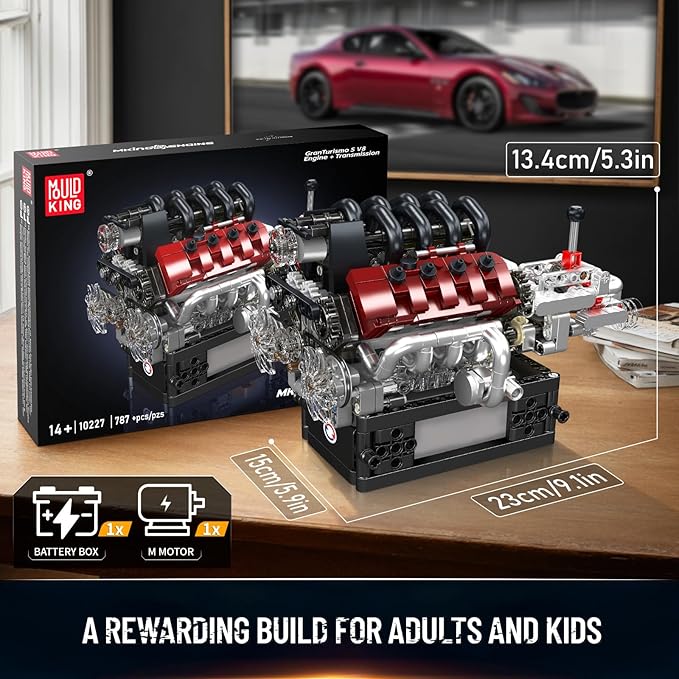 Mould King V8 Engine Building Kit Build Your Own Engine Model Kit That Runs STEM Engineering & Physical Science Experiment Set with Battery & Motor Car Engine for Age 14+/Adult(787 Pcs)