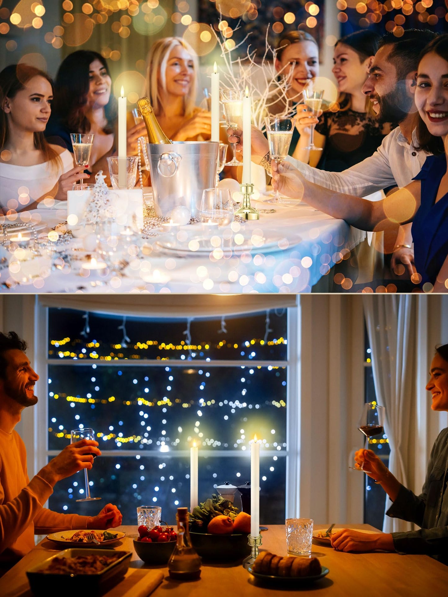 VIHOSE 24 Pcs Flameless Taper Candles with Holders Remote Timer Battery Operated Candles Bulk LED Candlesticks Flickering for Valentines Wedding Home Window Carnival Party Decor(Gold,Elegant Style)