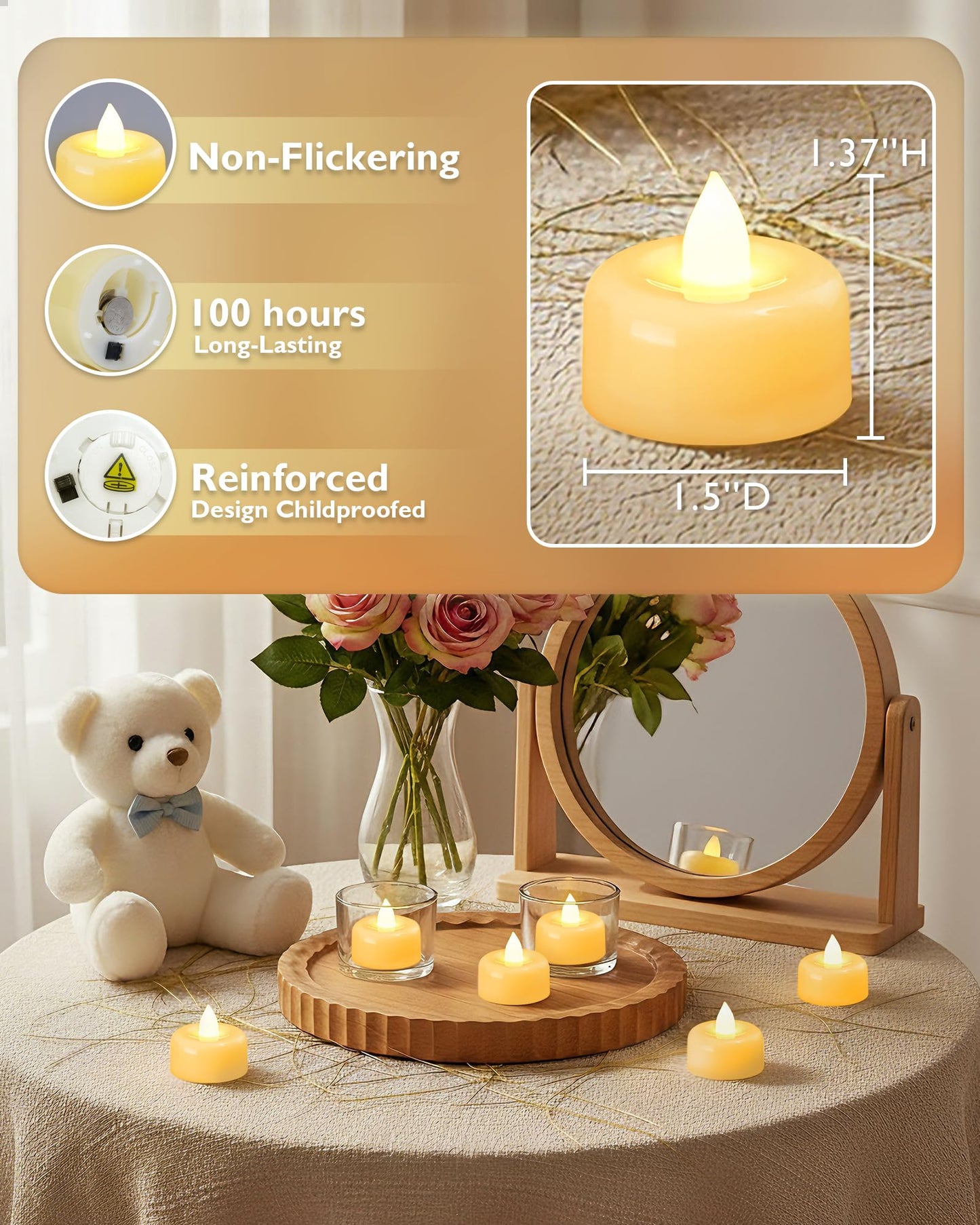Amagic 50Pack Flameless LED Tea Lights Candles Battery Operated, Electric Fake Tealight Candles for Votive, Halloween, Christmas, Home Decor, Wedding, Table Decor (50Pack)
