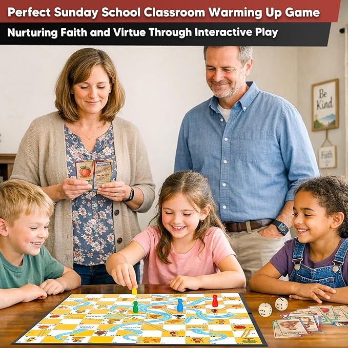 Garybank Bible River and Ladders Board Game for Kids Fruit of the Spirit Games with Christian Virtue Story Cards Bible Study Supplies for Sunday School Youth Group & Family Christmas & Eas