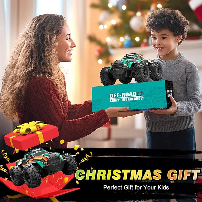 BLUEJAY Remote Control Car 1:16 All Terrain High Speed RC Cars Truck for Boy Rechargeable Monster RC Truck with Cool LED Lights & Spray RC Cars Toys Gifts for Adults Kids Boys Girls 4-7 8-12