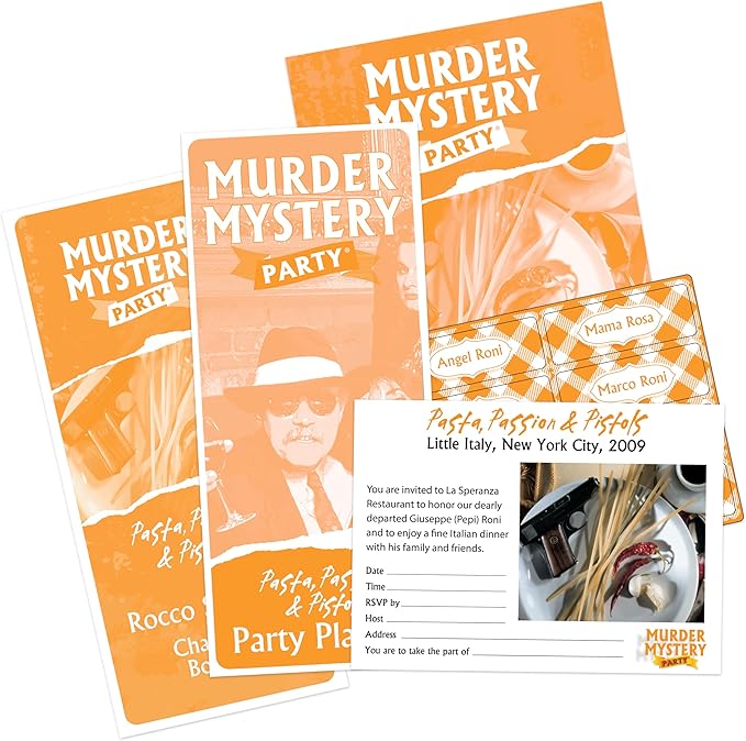 Murder Mystery Party Pasta Passion & Pistols – Murder Mystery Dinner Party Game for Adults – Interactive Crime Solving Role Play Game Night Kit with Invitations & Clues – Ages 18+