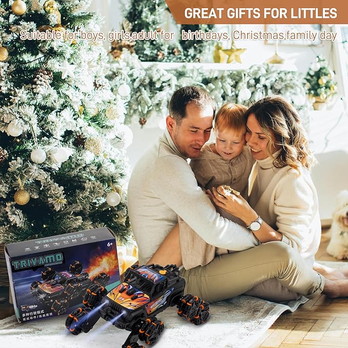 RC Stunt Car Remote Control Monster Truck - 360° Drift Car with Gesture Sensing 45°Hill Climbing Cool LED Lights & Music Effects - Top RC Cars Gift for Boys 8-12