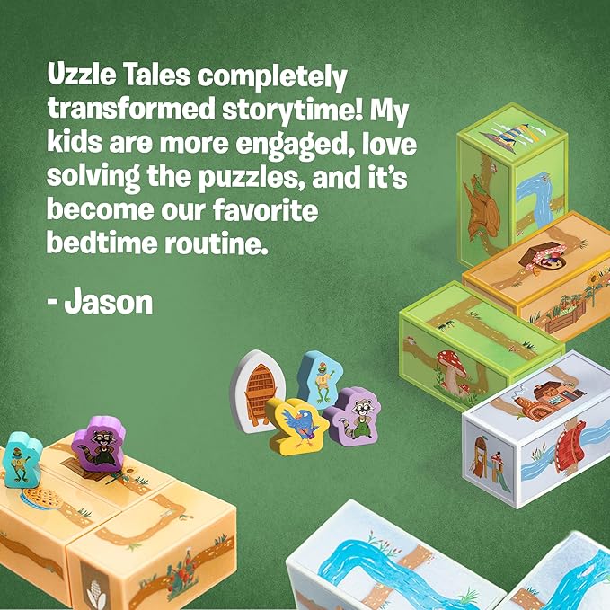 Uzzle Tales Bricklewood Valley - Story Dice Game for Kids – Creative Storytelling & with 12 Story Cubes Storybook & Character Pawns – Engaging Brain Game for Kids Ages 4