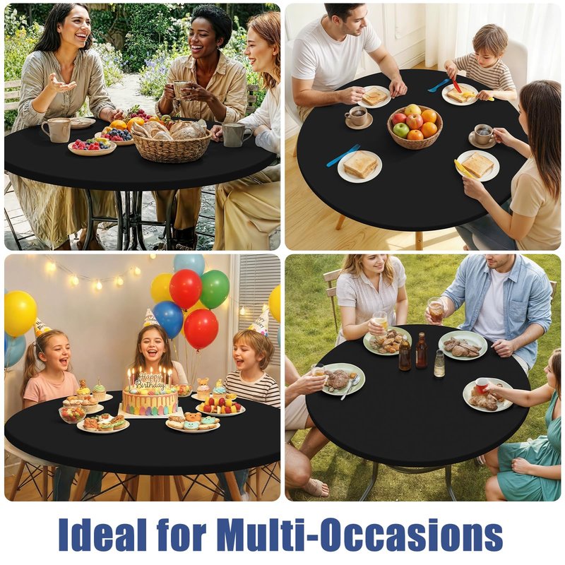 Moosfor Round Spandex Tablecloth 2 Pack, Elastic Fitted Waterproof Tablecloths for 36"-44" Tables, Stretch Washable Picnic Table Cover for Camping, Dining, Indoor and Outdoor, Black