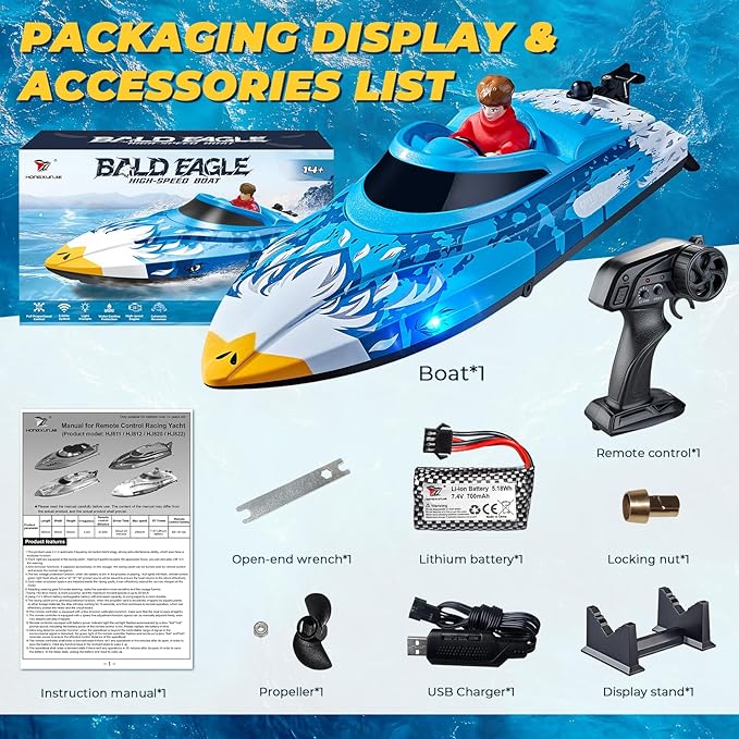 25KMH RC Remote Control Boat with LED Lights Self-Righting Low Battery Alert 2.4GHz with 800 mAh Lithium battery Waterproof Electric Fast Speed Boat for Pool & Lake Toy for Boys Girls Blue