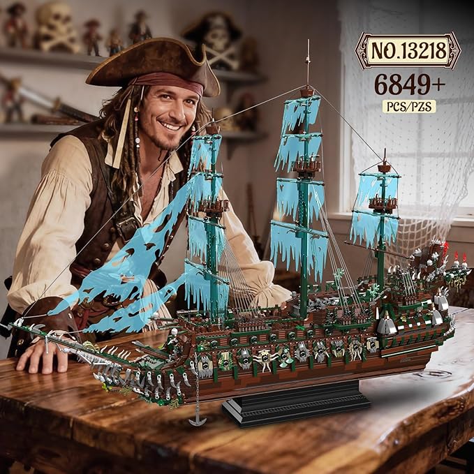 Mould King 13218 Pirate Ship Building Blocks Sets MOC Ghost Ship Flying Dutchman Model Kit Display Decoration Pirate Boat Model Sets Collectible Construction Toys Gift for Teen Adult(6849 PCS)