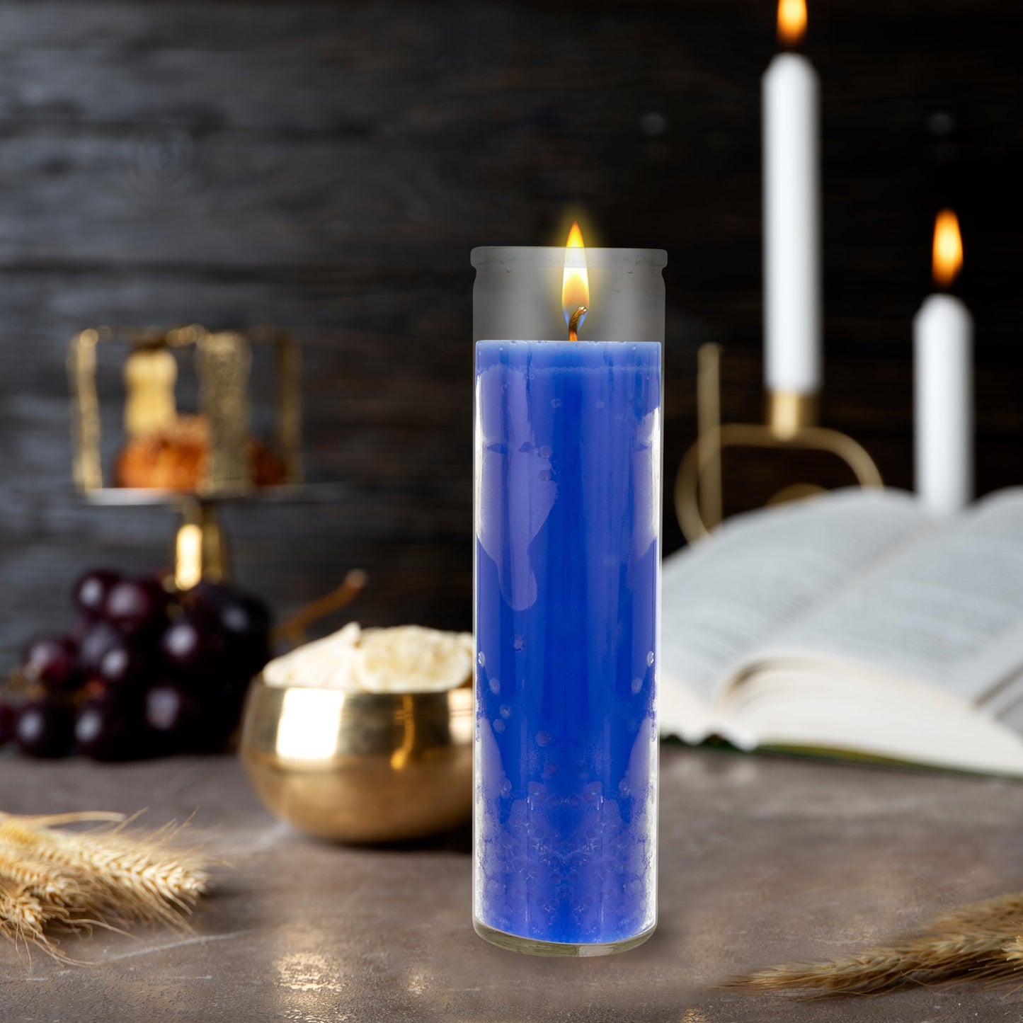 Mega Candles 1 pc Unscented Blue 7 Day Glass Container Devotional Prayer Candles, Premium Wax Candle 2 Inch x 8 Inch, Sanctuary, Vigils, Prayers, Blessings, Religious, Memorials, Remembrance