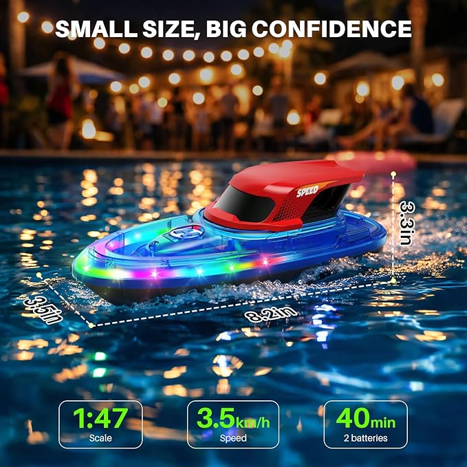 SYMA 2 Pack RC Boats for Kids Remote Control Boats for Pool 7-Mode LED Light Up & Water Spray Up to 40 Min Total (2 Batteries) 2.4GHz 164 ft Range Gift for Boys & Girls