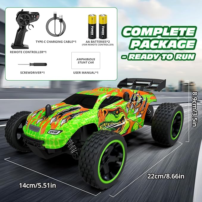 Tecnock RC Cars for Kids 1:18 Scale 2WD RC Car with USB-C Easy Charging 2.4GHz Remote Control Car with LED Lights & 50 Mins Playtime Toys Gifts for Boys & Girls Ages 8-12