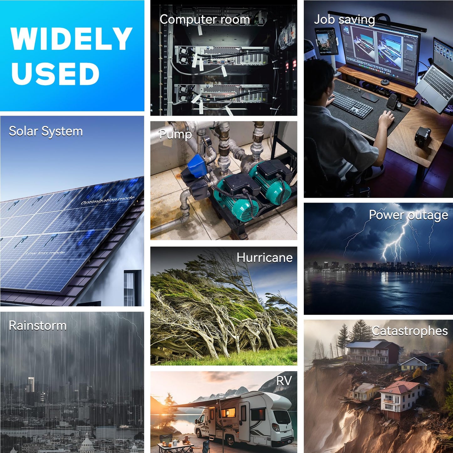 2000 Watt sump pump backup battery system, automatic switchover to battery inverter power, professional backup system in case of power failure, pure sine wave output Remote controller with LCD screen