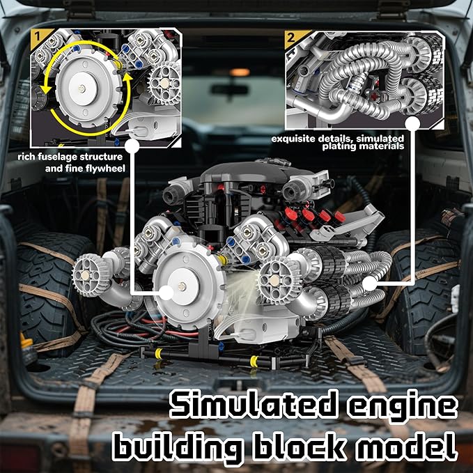Mini V8 Engine Model Kit Building Sets That Runs Technic with Motor APP Control & Light Collectible Mechanic Engineering for Adults Boys 14+