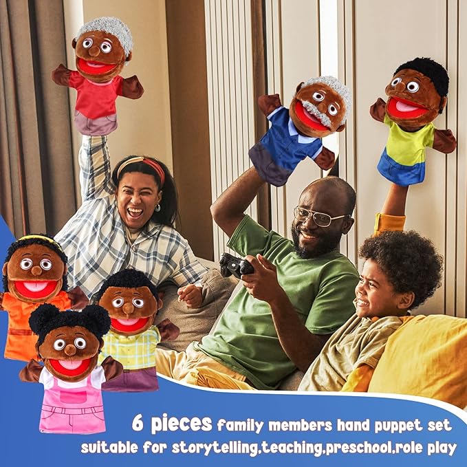 6 Pcs Family Hand Puppets 12 Inch Grandparents Mom & Dad Brother & Sister Plush Hand Puppet Toys Role-Play Toy Puppets for Kids Storytelling Imaginative Pretend Play Teaching Preschool(6 Fam