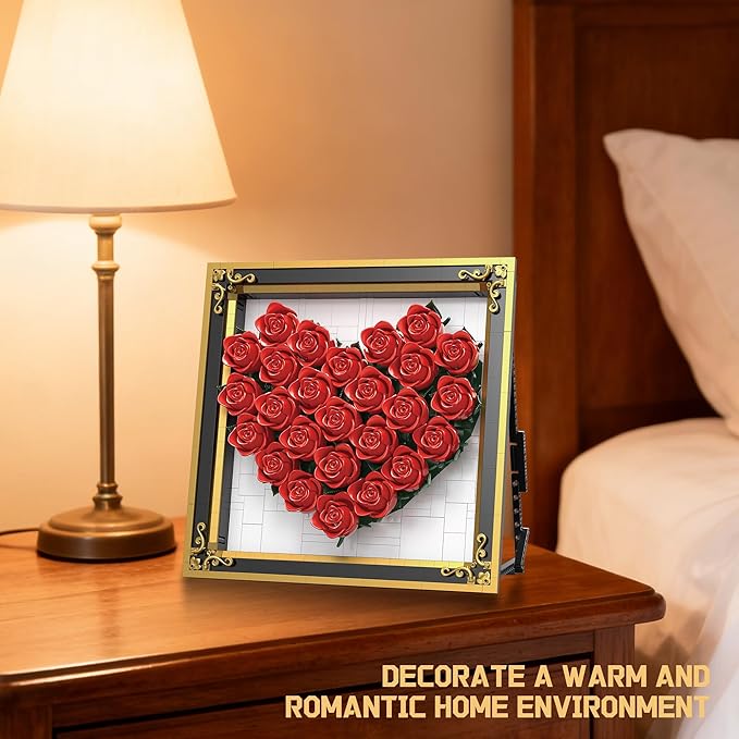 Red Rose Building Set Compatible with Lego Flowers Bouquet Botanical Collection Wall & Table Art Decor for Lover Adults Girls -1871PCS
