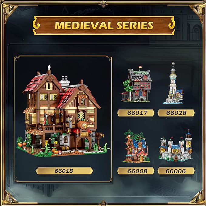 Reobrix Medieval Tavern Building Set European Century Bistro Kit 66018 Collectible Architecture Display with Highly Detailed Wine Cellar & Armory Creative Construction Gifts for Adults Teens 1