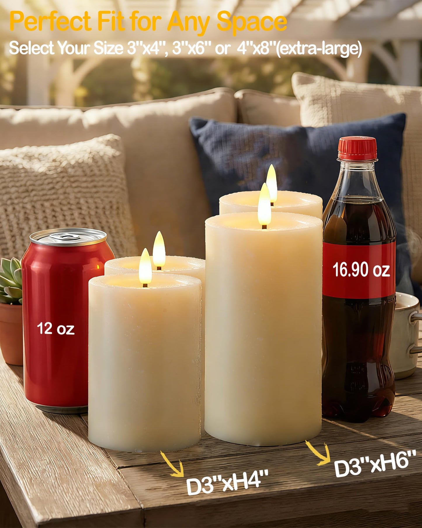 Gmnee 3"x6" Outdoor Waterproof Flameless Candles with Remote and Timers, LED Candles, Battery Operated Candles, Electric Fake Pillar Candles for Patio Porch, and Lanterns Decor (Ivory, Plastic)