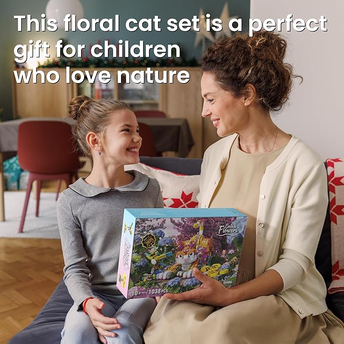 JOJO&Peach Cat and Flower Building Toy Set for Girls Animals Plant Model Ideas Birthday Gift for Women Adults Teens Girlfriend Mom Wife Age 8 9 10 11 12+ (1038 Pieces)