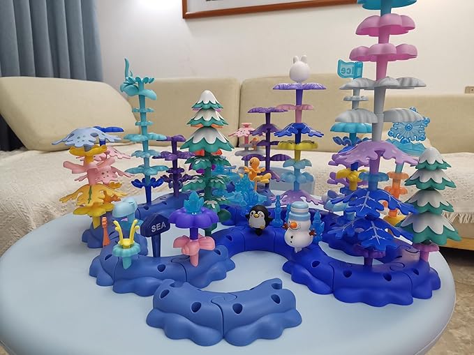 Marine Explorer STEM Building Set with 7 Sea Creatures - 76 Piece Coral Reef Blocks for Preschool Learning Includes Crab Turtle & Pufferfish(Ocean-World-L2)