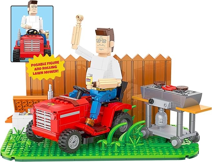 Brickcraft King of The Hill Hank Hill’s Backyard Building Kit (586-Piece Set) Hank Hill Figure Lawn Mower Grill & Cooler Animated TV Show Collectible Display Xmas Christmas
