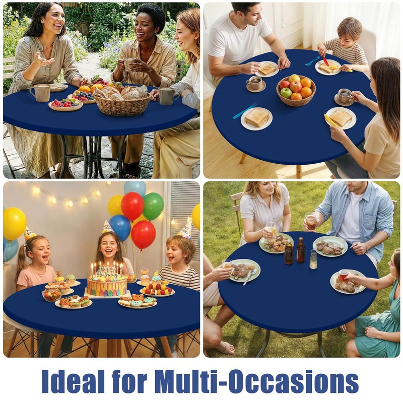 Moosfor Round Spandex Tablecloth, Elastic Fitted Waterproof Tablecloths for 42"-50" Tables, Stretch Washable Picnic Table Cover for Camping, Dining, Indoor and Outdoor, Navy