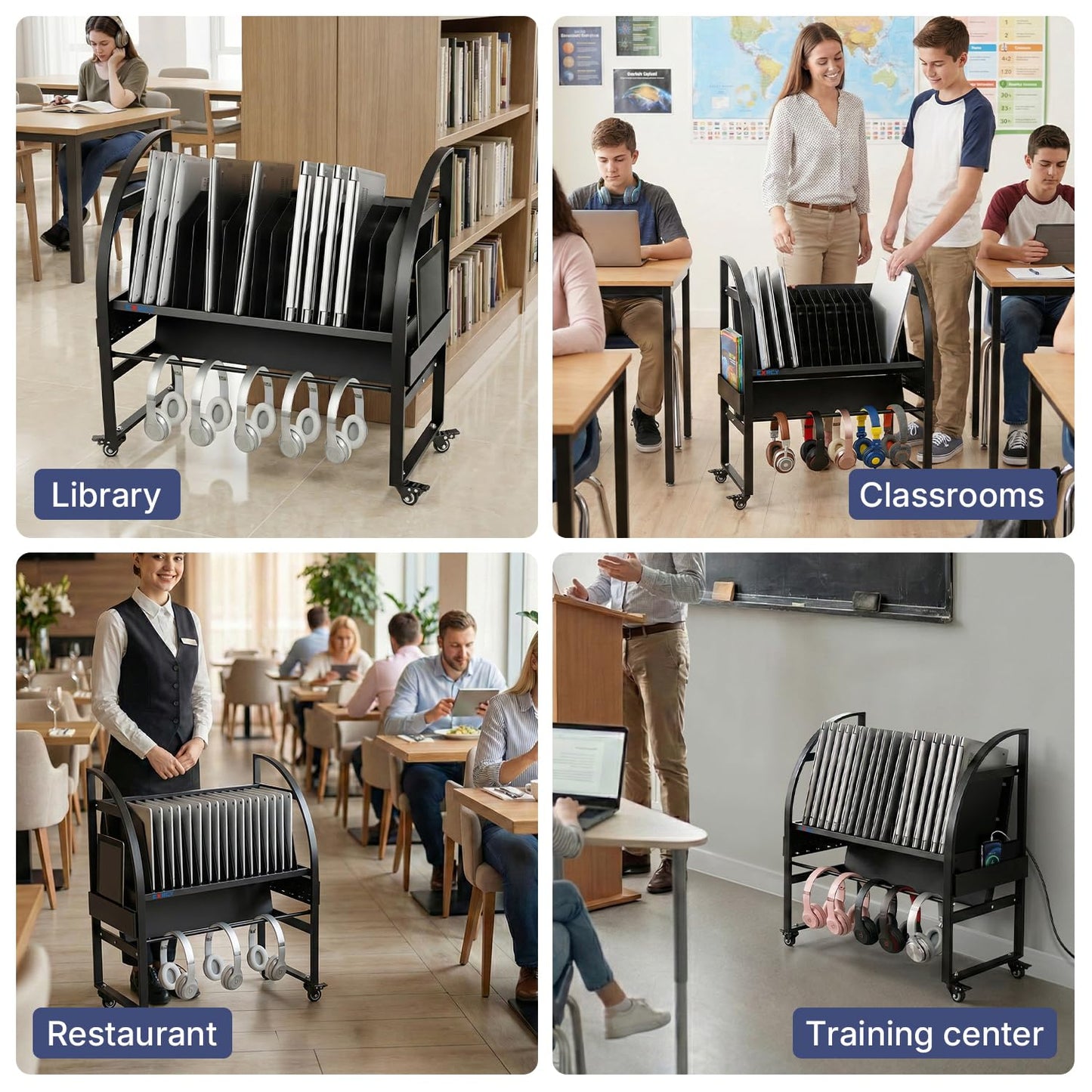 CXRCY 18-Device Mobile Open School Charging Cart Station for Ipads, Chromebooks | Open Design with Dividers| Portable Charging Stand| Devices up to 14" | for Schools, Offices, Training institutions