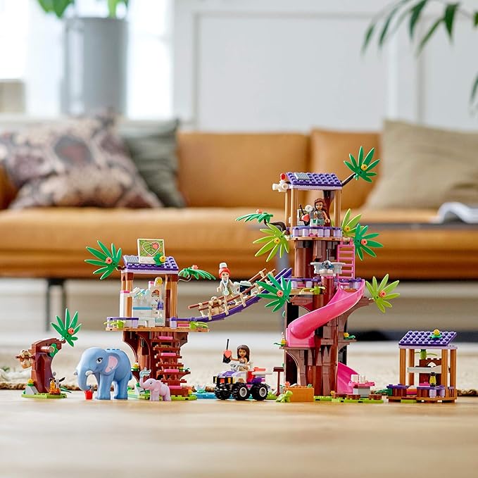 LEGO Friends Jungle Rescue Base 41424 Building Toy for Kids Animal Rescue Kit That Includes a Jungle Tree House and 2 Elephant Figures for Adventure Fun (648 Pieces)