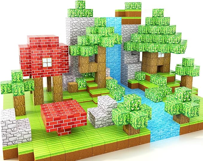 Magnetic Blocks 100PCS Magnetic Tiles Building Blocks Build Forest World Set Toys for Kids Boys Girls Ages 8+ Easter Christmas Birthday Gifts