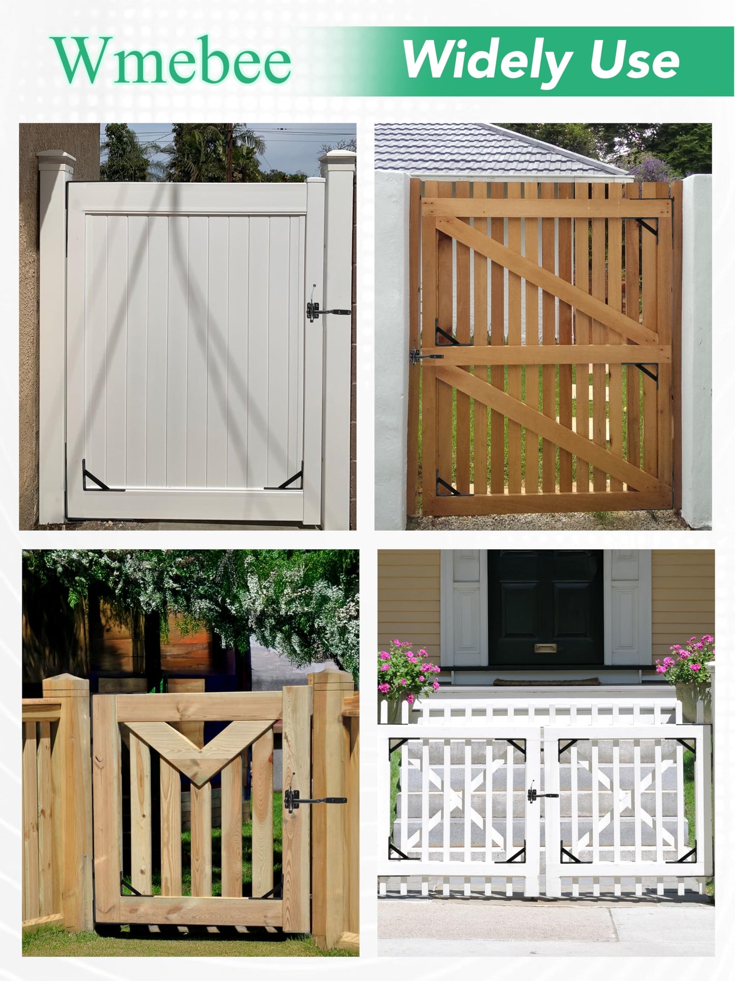 Wmebee Anti Sag Gate Kit, Fence Gate Kit Gate Hardware,Heavy Duty No Sag Anti Twist Gate Frame Corner Brace Bracket with Self-Locking Gate Latch for Wooden Fence Gate (1 Door Set)