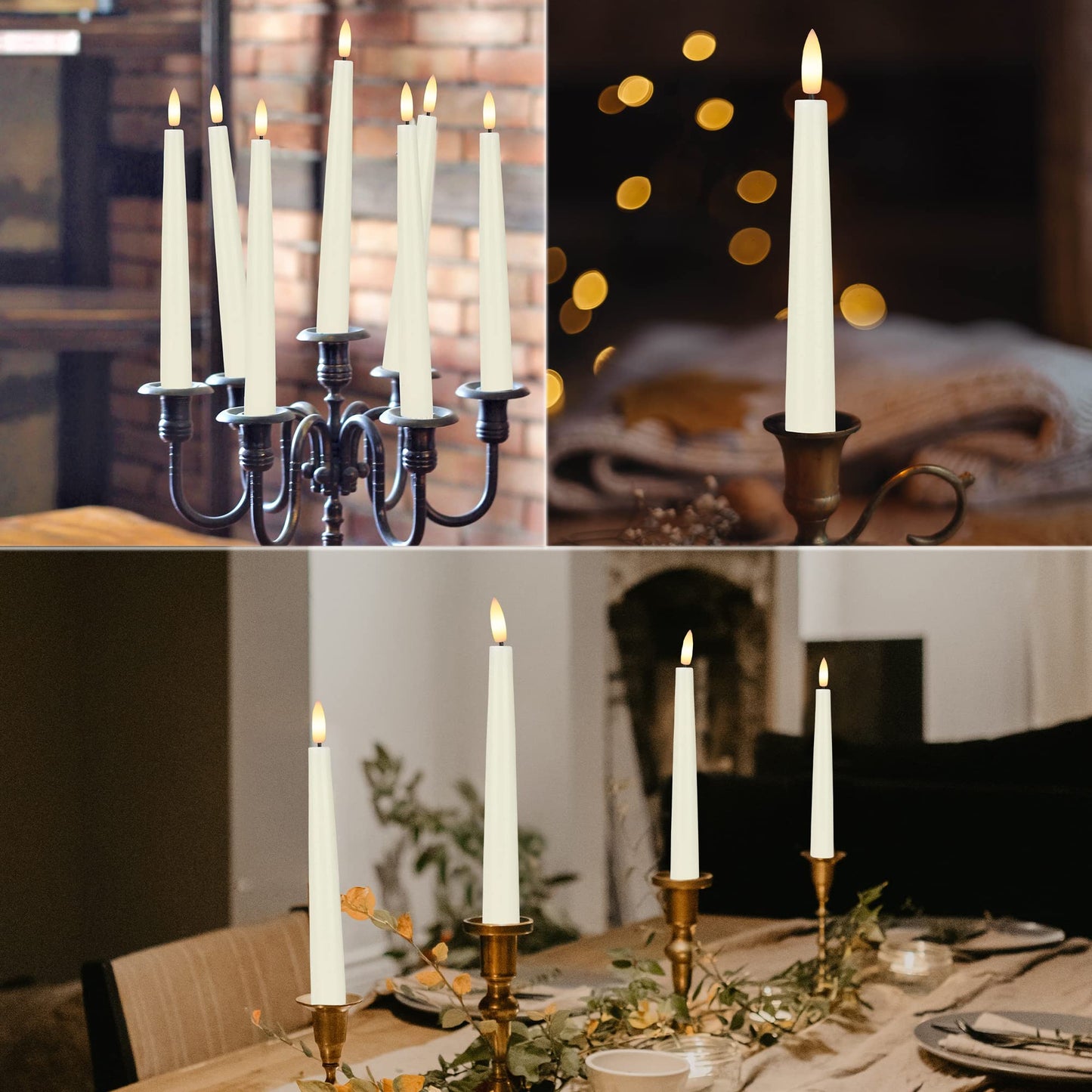 Flameless Taper Candles with 3D Wick, 9.6" Real Wax LED Candles with 2 Remote and Timer, 6 Pack Flickering Candlesticks Battery Operated, Classic Tall Taper Candle for Home, Wedding, Party, Ivory