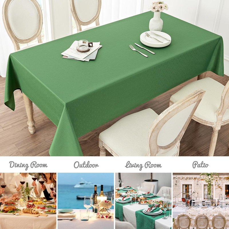 Veblandy 2 Pack Rectangle Tablecloth, 60x84 inch, Water Resistant Wrinkle Free Linen Textured Table Cloth Washable, Decorative Fabric Table Cover for Dining, Party and Camping, Green