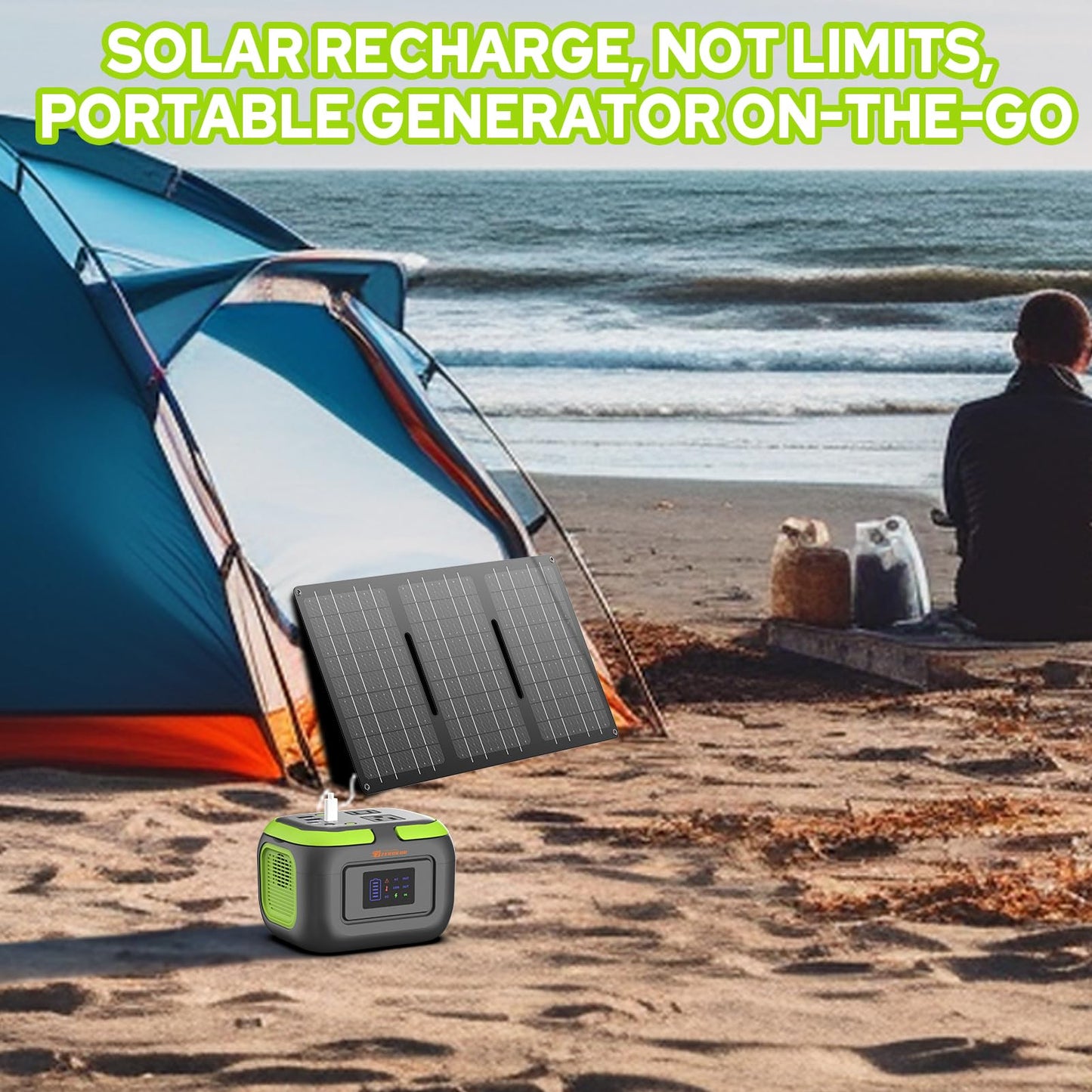 Portable Solar Power Generator with Panels, 300W 110V AC Outlet Power Station with Foldable Solar Panel 40W, 100W USB C Outlet Power Bank Fast Charging for Camping Laptop Smart Device RV Van Outdoor