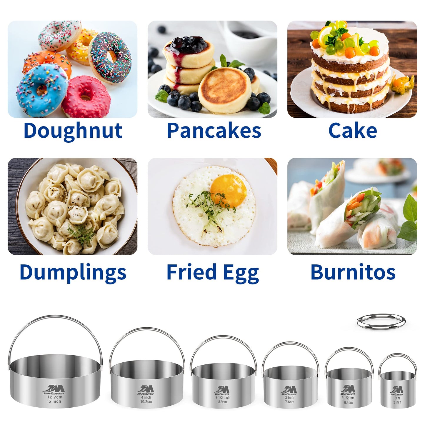 M JINGMEI Biscuit Cutter Set for baking 2inch 2.5inch 3inch 3.5inch 4inch 5inch large size Round Cookies Cutter with Handle Professional Baking Dough Tools 6pcs set