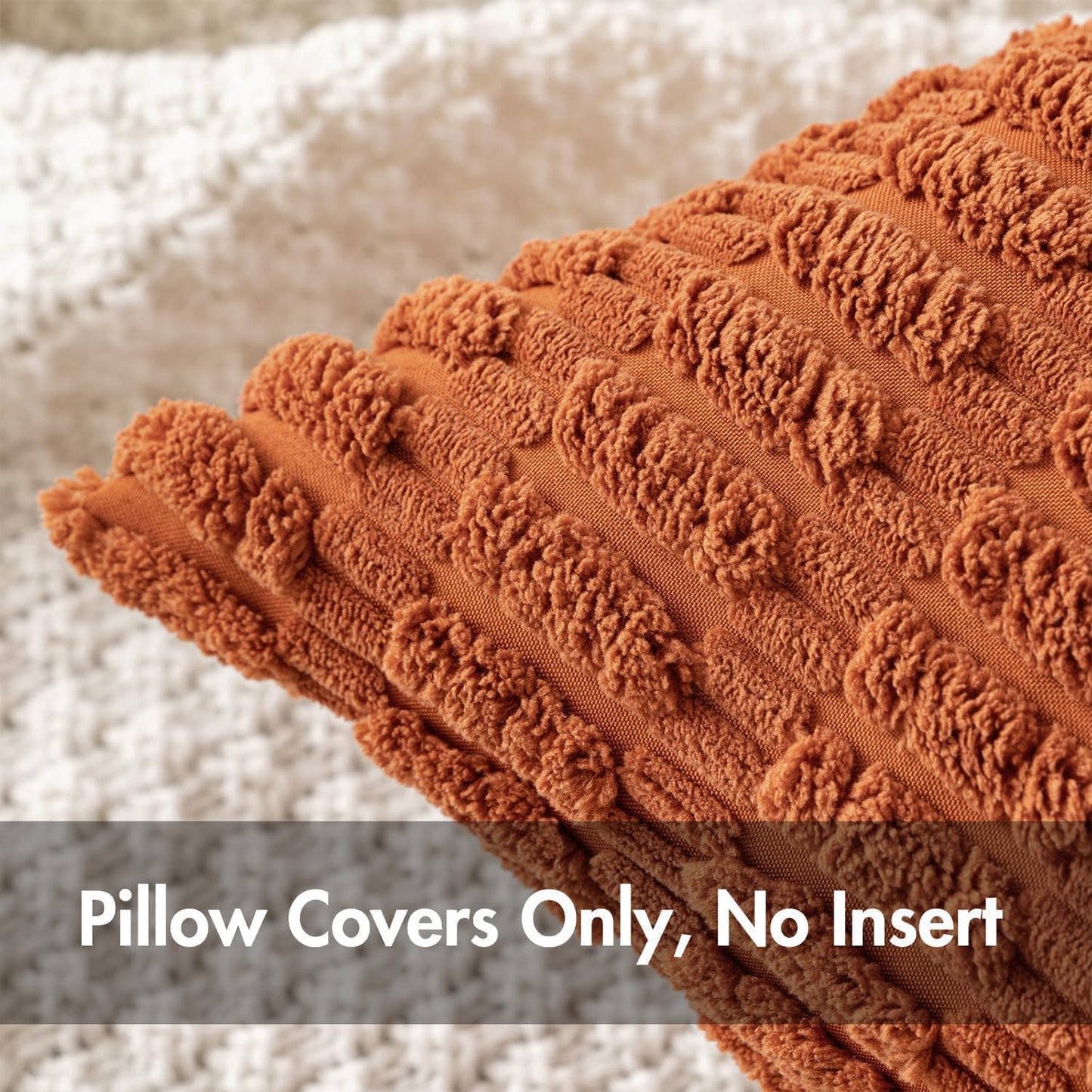 MIULEE Pack of 2 Rust Corduroy Decorative Euro Sham Pillow Covers 22x22 Inch Soft Boho Striped Throw Pillow Covers Modern Farmhouse Home Decor for Summer Sofa Living Room Couch Bed