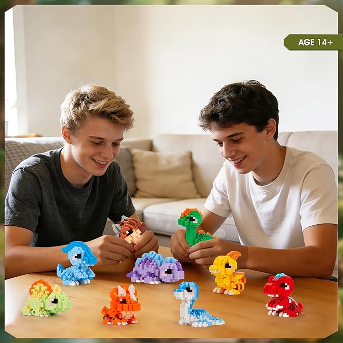 HIGH GODO Dinosaur Party Favors Dinosaur Toys 9 Pack Mini Dinosaurs Building Blocks Sets Goodie Bags Stuffers Gifts for Adults Teens Age 14+