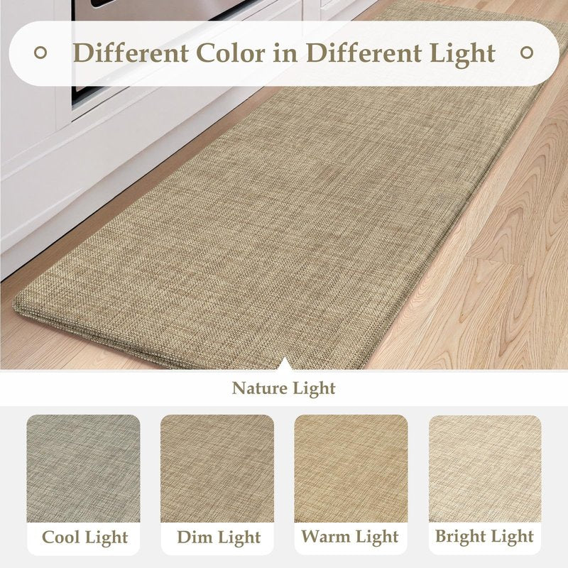 KIMODE Anti Fatigue Kitchen Mats, 17"x47"+17"x29" Farmhouse Kitchen Rugs Sets of 2, Non Slip Kitchen Mats for Floor, Cushioned Kitchen Floor Mats for Sink Laundry Office Desk Light Brown