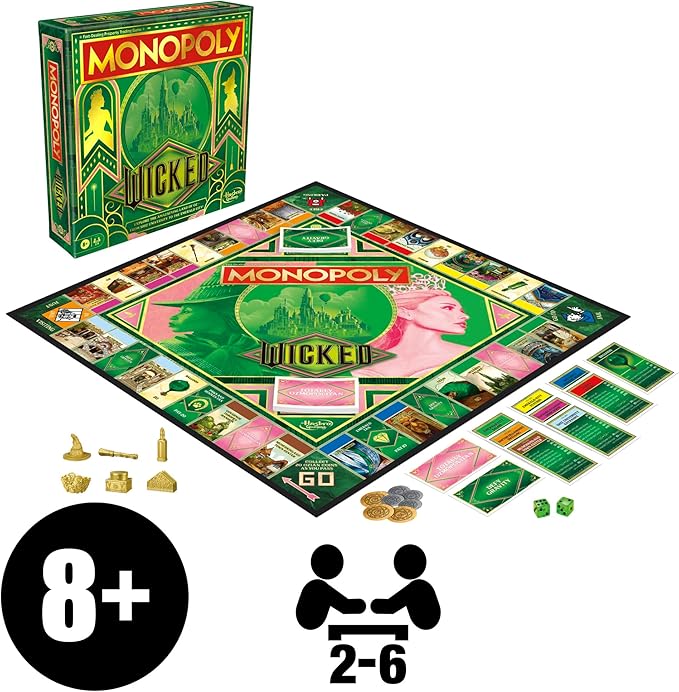 Monopoly Wicked Edition Board Game | Inspired by The Motion Picture | Ages 8+ | 2 to 6 Players | 30 Mins. | Family Games for Kids Teens and Adults
