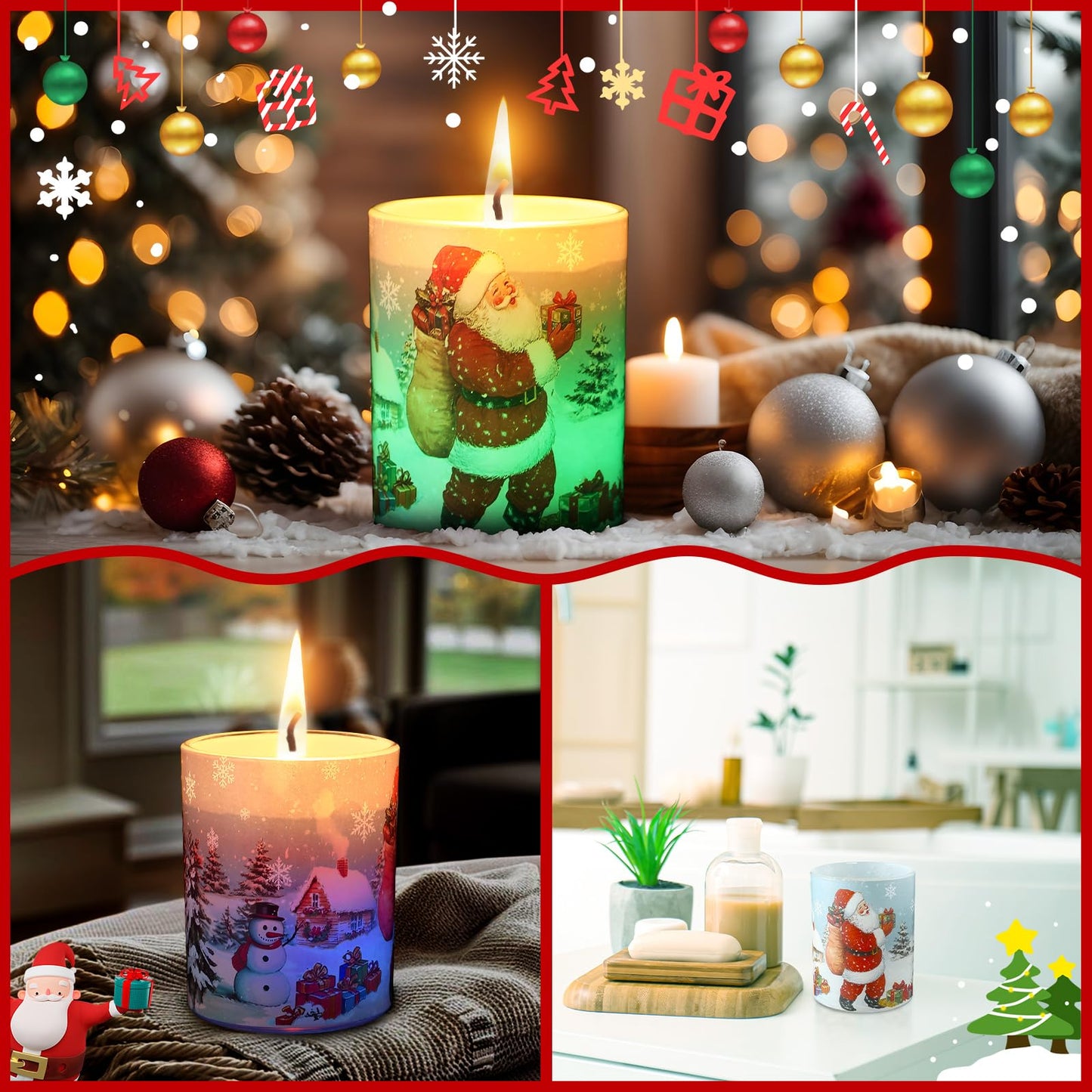 Electricwise Christmas Scented Candle Gift Set for Women, Candles Can Change Into 7 Colors, Winter Candle with 7.6oz Soy Wax Fir Holiday Candles for Christmas Women Gift(Santa Claus)