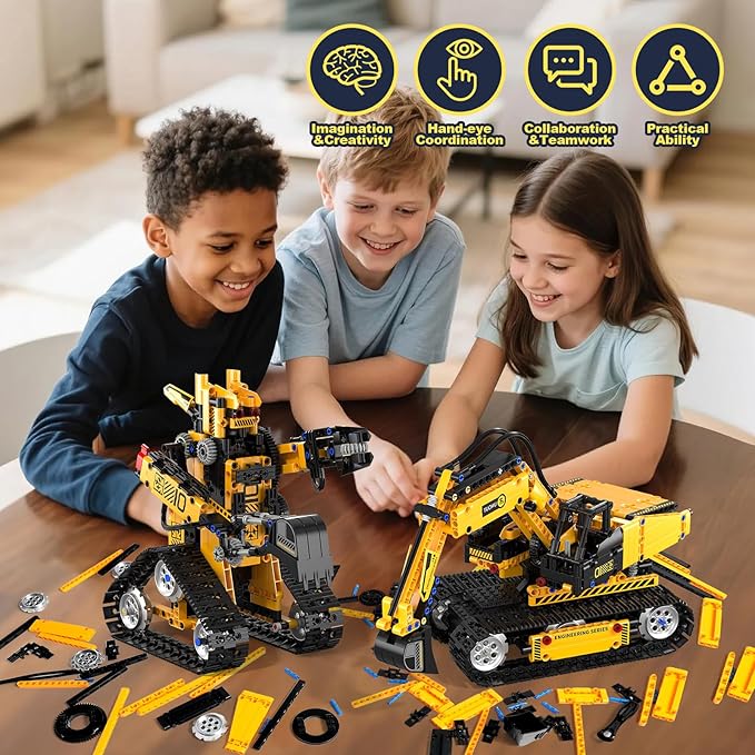 5 in 1 Building Toys STEM Robotics Kit for Kids 6-14 Remote & APP Controlled STEM Excavator/Truck/Robot/Bulldozer/Roller 535 PCS Blocks RC Robot Erector Sets Birthday Gift for 8 10 11 12+ Years