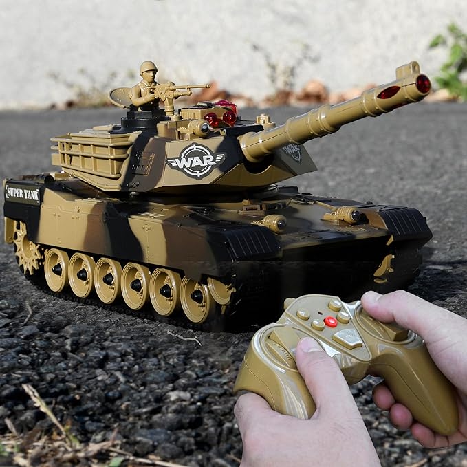 Haktoys 2-Pack RC Battle Tank Set – 1:24 Scale Remote Control Military Fighting Tanks with Lights Realistic Sounds & Life Indicators | Radio Control Army Toy for Kids & Adults