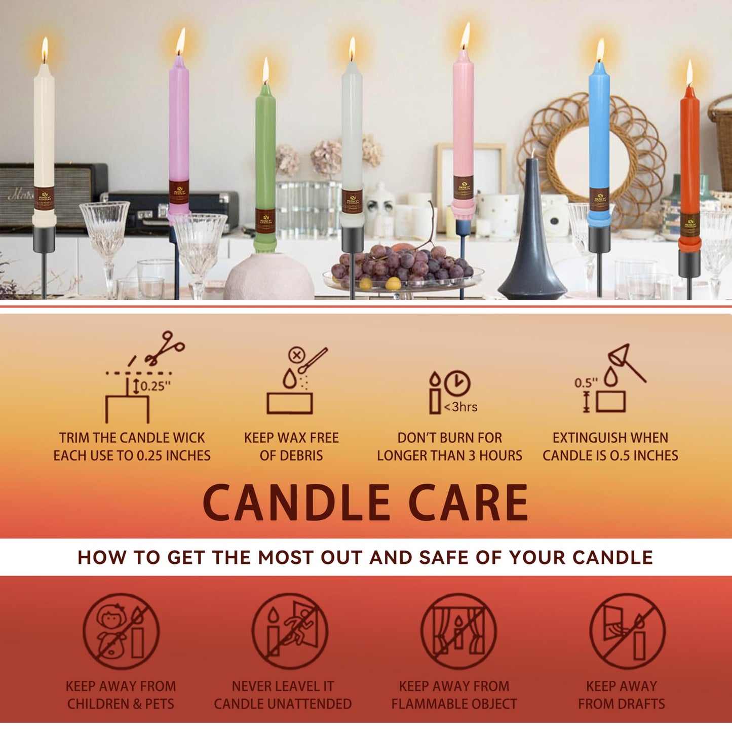 10 inch Unscented Tapered Candle 4 Pack Orange Taper Candlesticks Smokeless Candle for Halloween Thanksgiving Day Dinner Household Décor Candlesticks