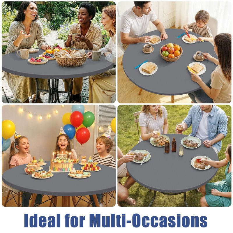 Moosfor Round Spandex Tablecloth, Elastic Fitted Waterproof Tablecloths for 18"-24" Tables, Stretch Washable Picnic Table Cover for Camping, Dining, Indoor and Outdoor, Grey