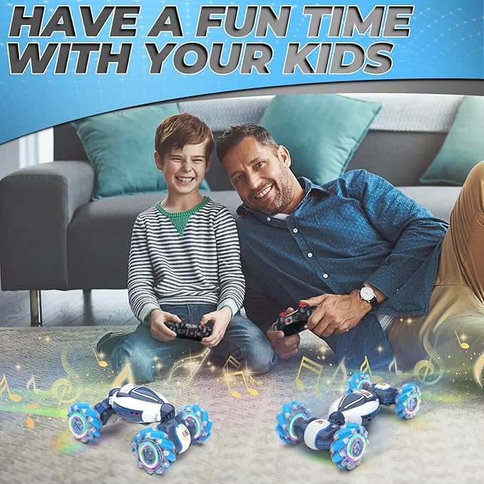 Gesture Sensing RC Stunt Car - Boys Toys Age 6-12 360° Rotating 4WD Hand Controlled Remote Control Twist Car with Light & Music Cool Birthday Presents and Ideas Gifts for Kids Age 7 9 10 11 12 y