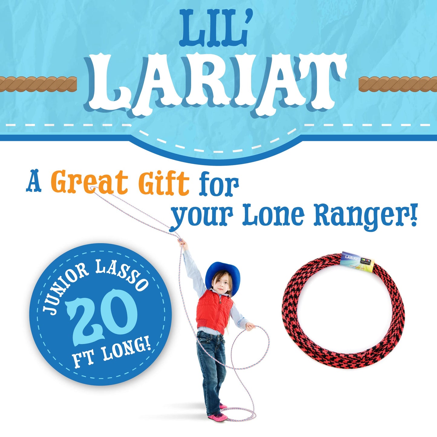 Just Jump It Lil Lariat Junior Lasso Rope - Pre-Tied 20' Kids Cowboy Rope - Green