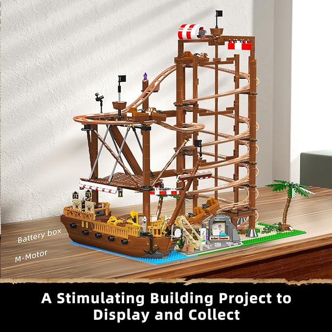 Mould King 11013 Roller Coaster Amusement Park Building Set Fairground Theme Park Kit with Rollercoaster & Pirate Ship Ideal Gift Model Building Kit for Adults (2174 Pieces)