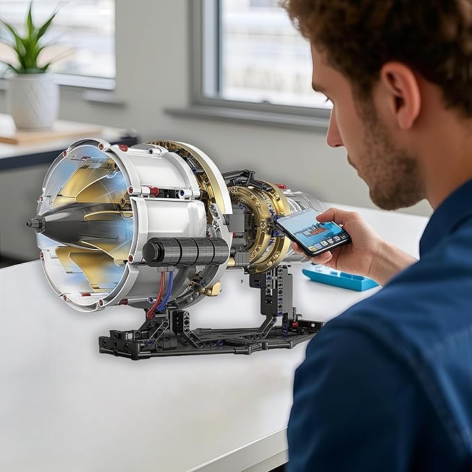 Aircraft Engine Model Kit that Runs - Jet Turbofan Visible Mini Engine with Motor & APP Control - Idea Mechanical Gifts Compatible with Lego AirplaneAerospace MOC Engineering Set for Adults