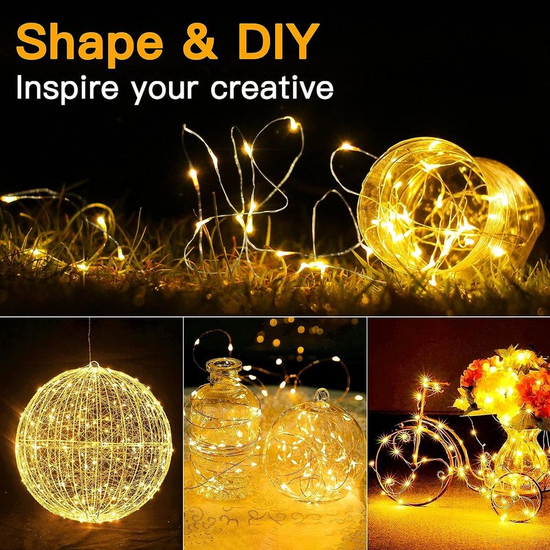 20 Pack Fairy Lights Battery Operated 7ft 20 LED Mini String Lights Twinkle Lights Silver Wire Firefly Starry Lights for Mason Jars Wedding Party Christmas Centerpiece Table Decorations, Warm White