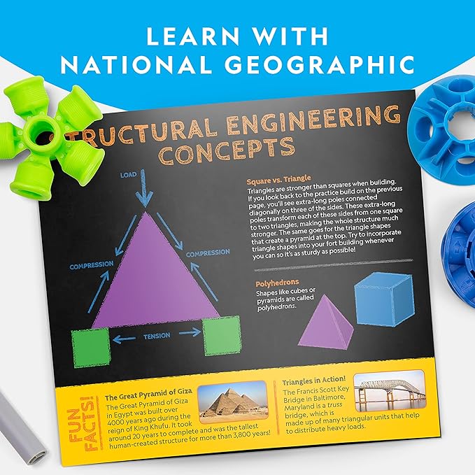 NATIONAL GEOGRAPHIC Kids Fort Building Kit - 70-Piece Indoor Fort Builder - Creative Play STEM Building Toy Building Kit for Kids 6-10 Blanket Fort Kit