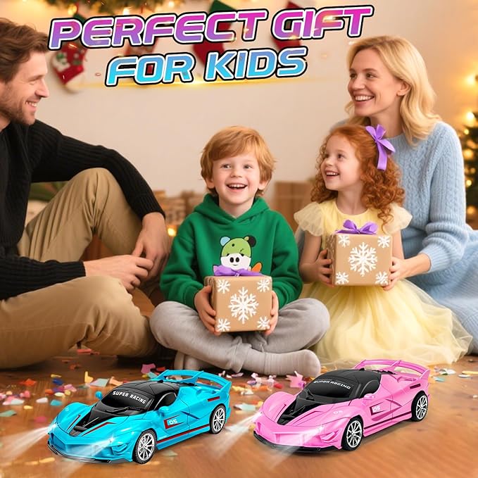 2 Pack Pink Blue Remote Control Car Toys for Kids Boys Girls Rc Cars Toy Vehicle with Headlight & Controller Rc Racing Car for Boys Girls Age 3 4 5 6 7 8 Birthday (Blue+Pink)