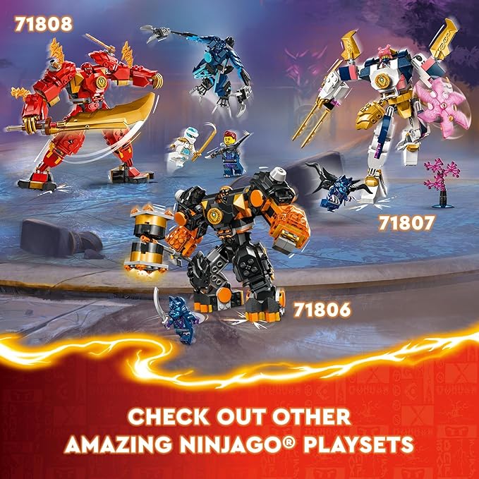 LEGO NINJAGO Kai’s Elemental Fire Mech Action Figure Mini Ninja Toy for Kids with Customizable Red Ninja Figure Plus Kai and Zane Minifigures Adventure Set for Boys and Girls Ages 7 and Up 71808